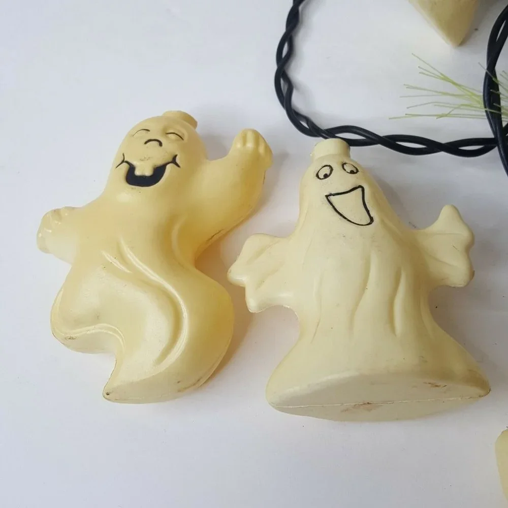 VTG Blow Mold Halloween Party Lights Witch Skull Ghost with Extra Covers